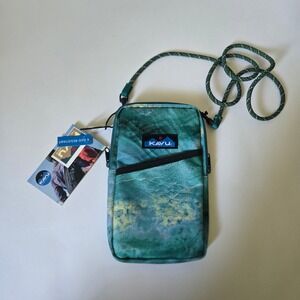 KAVU Essentials Water Resistant Rope Bag Crossbody Green Blue Abstract Purse New